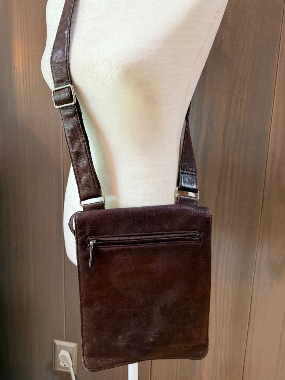 FOSSIL Vintage Brown Leather Crossbody Sling Organizer Bag *UNISEX*
